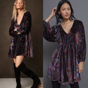Anthropologie Mona Burnout Velvet Mini Dress